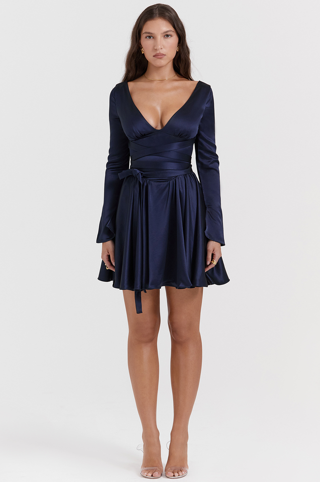 Dominique Navy Plunge Mini Dress | Dress In Beauty