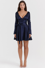 Dominique Navy Plunge Mini Dress | Dress In Beauty