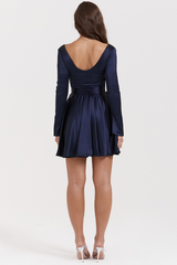 Dominique Navy Plunge Mini Dress | Dress In Beauty