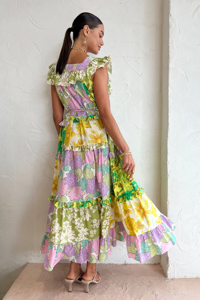 Tiered Patchwork Midi Dress | Dress In Beauty