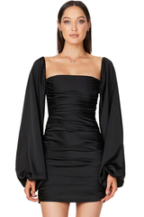 Glossy Satin Square Neck Mini Dress | Dress In Beauty