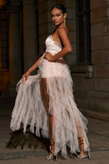 Strapless Lace Mesh Bustier Gown | Dress In Beauty