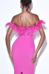 Fashionella Slash Neck Feather Dress | Dress In Beauty