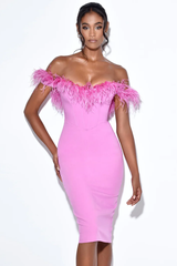 Fashionella Slash Neck Feather Dress | Dress In Beauty
