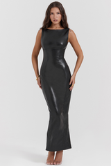 Black Plain Leather Maxi Dress | Dress In Beauty