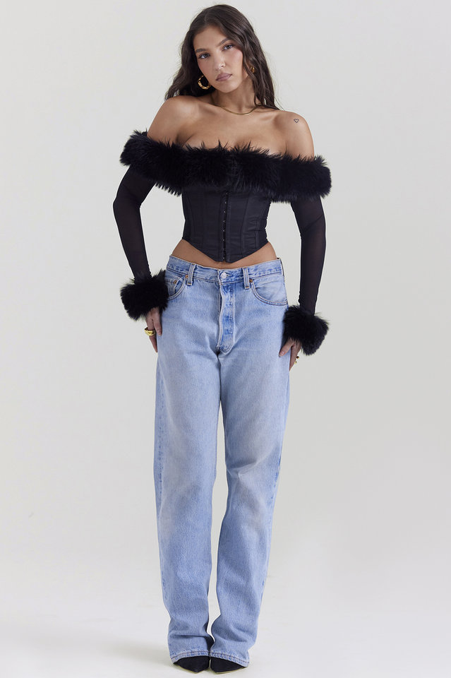 Black Faux Fur Trimmed Bustier | Dress In Beauty
