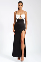 Eleanor Black & White Bow Satin Gown | Dress In Beauty