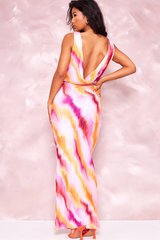 Abstract Print Plisse Cowl Plunge Maxi Dress | Dress In Beauty