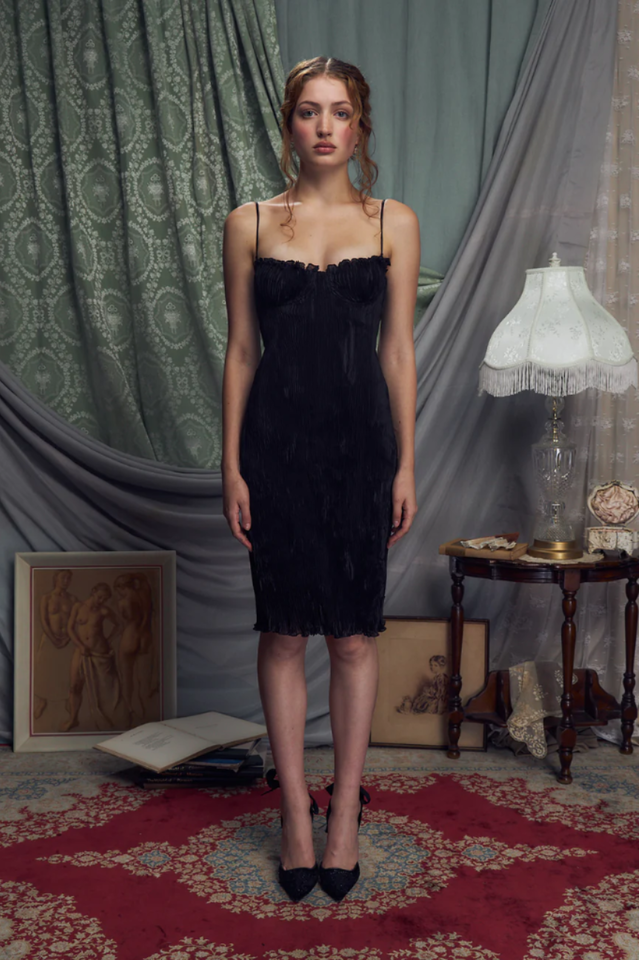 The Black Iris Pleated Midi Dress | Dress In Beauty