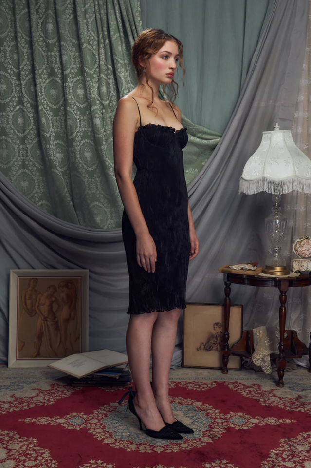 The Black Iris Pleated Midi Dress | Dress In Beauty
