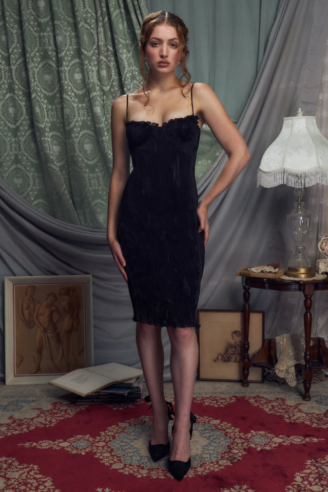 The Black Iris Pleated Midi Dress | Dress In Beauty