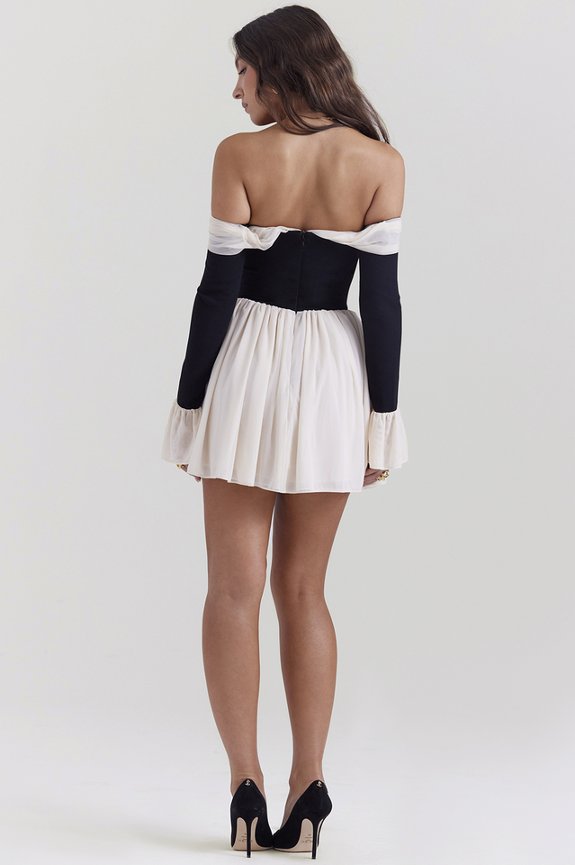 Alana Black & Cream Off Shoulder Dress | Dress In Beauty