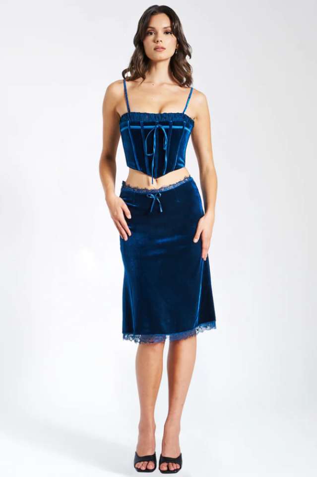 Lorraine Teal Velvet Skirt Set | Dress In Beauty