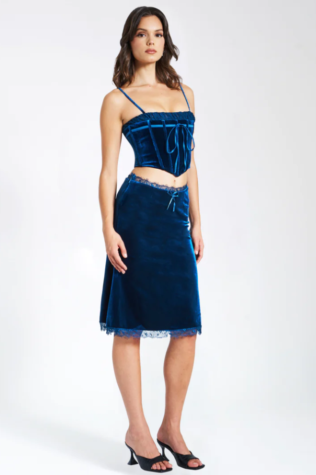 Lorraine Teal Velvet Skirt Set | Dress In Beauty