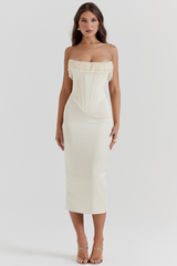 Nalita Vintage Cream Beaded Strapless Dress | Dress In Beauty