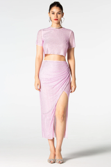 Pink Rhinestone Wrap Midi Skirt Set | Dress In Beauty