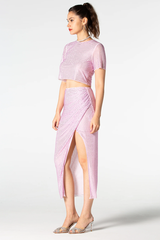 Pink Rhinestone Wrap Midi Skirt Set | Dress In Beauty