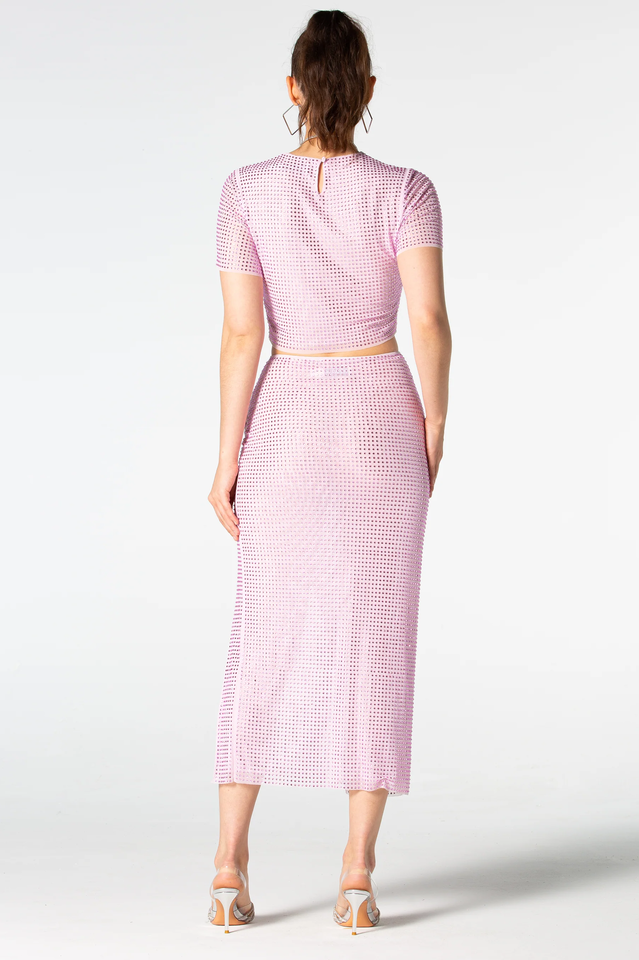Pink Rhinestone Wrap Midi Skirt Set | Dress In Beauty