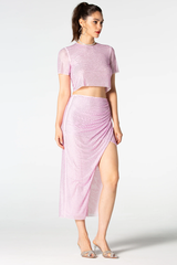 Pink Rhinestone Wrap Midi Skirt Set | Dress In Beauty