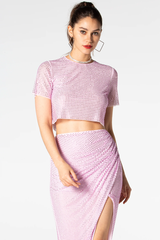 Pink Rhinestone Wrap Midi Skirt Set | Dress In Beauty
