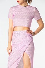Pink Rhinestone Wrap Midi Skirt Set | Dress In Beauty