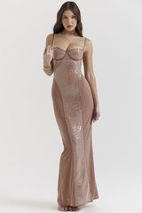 Bonita Brown Sequined Maxi Dress | Dress In Beauty