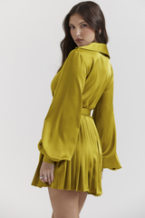 Allegra Chartreuse Pleated Shirt Dress | Dress In Beauty