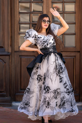 Puff Sleeve Organza Belted Maxi Dress | Dress In Beauty