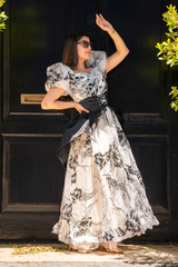 Puff Sleeve Organza Belted Maxi Dress | Dress In Beauty