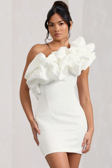 White Satin Asymmetric Ruffled Mini Dress | Dress In Beauty