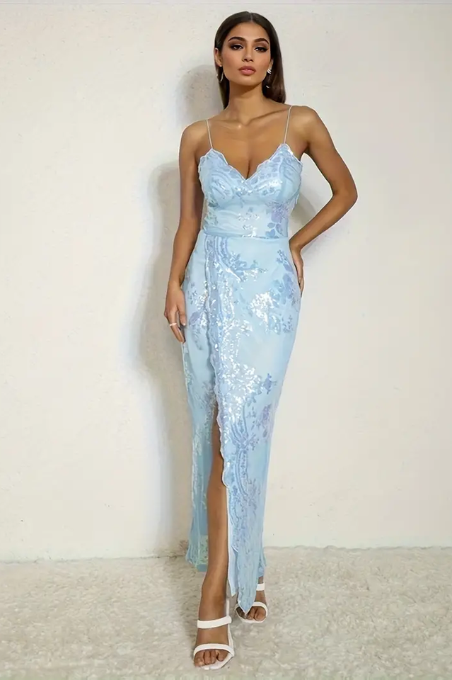 Split Thigh Sequin Cami Long Dress | Dress In Beauty
