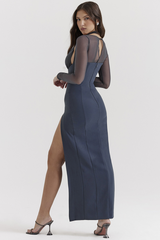 Evangelina Dark Gray Blue Maxi Dress | Dress In Beauty