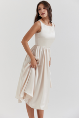 Shayla Retro Cream White Midi Dress | Dress In Beauty