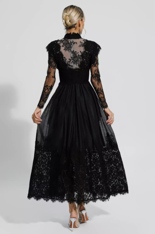 Jamie Black Floral Lace Stitching Dress | Dress In Beauty