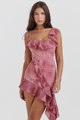 Lyrah Pink Printed Ruffle Mini Dress | Dress In Beauty
