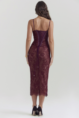 Gaia Claret Lace Midi Dress | Dress In Beauty