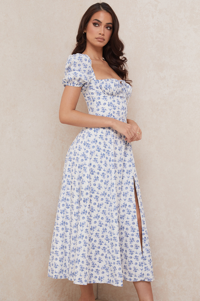 tallulah blue white floral midi dress NWT House of CB TALLULAH Blue White Floral