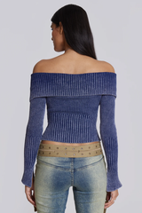 Tribeca Blue Ribbed Off The Shoulder Knit | Dress In Beauty
