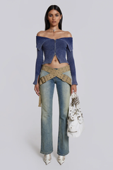 Tribeca Blue Ribbed Off The Shoulder Knit | Dress In Beauty