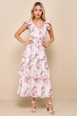 Ivory Floral Burnout Tiered Midi Dress | Dress In Beauty