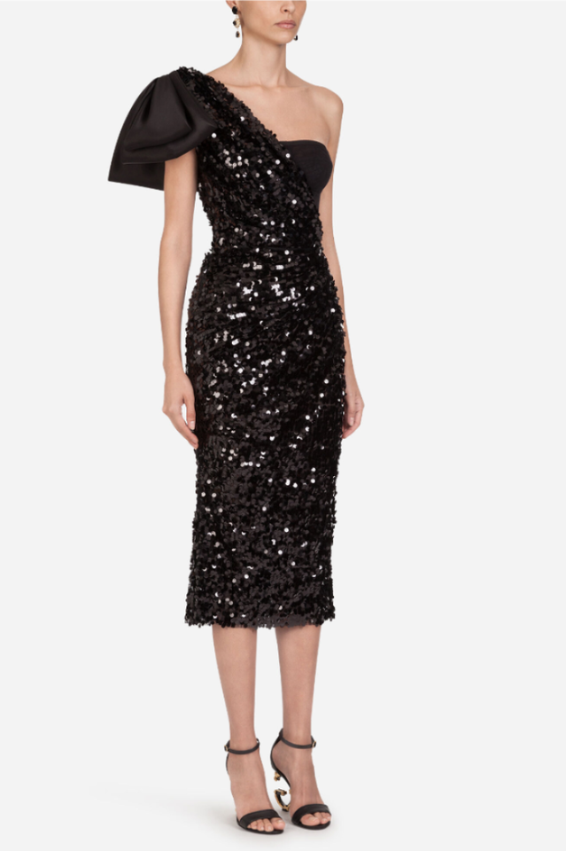 Sequined Longuette Dress With Bow | Dress In Beauty