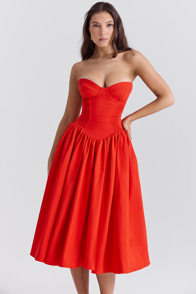 Elizabeth Italian Tomato Midi Sundress | Dress In Beauty