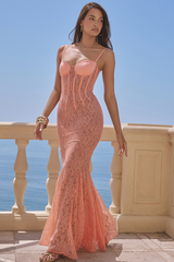 Cordelia Sorbet Lace Godet Maxi Dress | Dress In Beauty