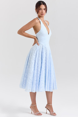 Bluebell Floral Jacquard Halter Midi Dress | Dress In Beauty