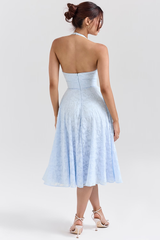 Bluebell Floral Jacquard Halter Midi Dress | Dress In Beauty