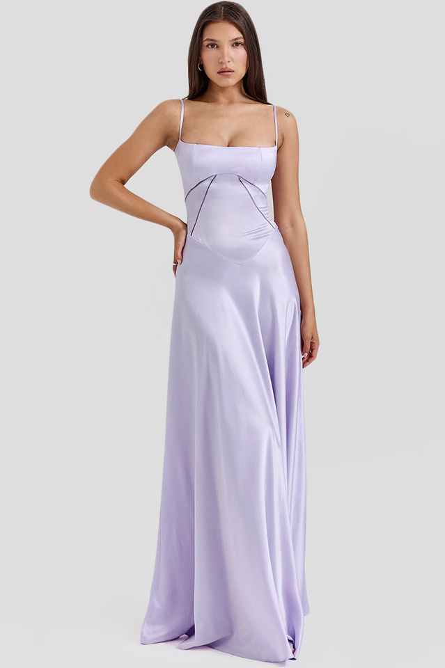anabella smoke lace up maxi dress House OF CB Anabella Lace-Up Satin Maxi Dress