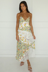 Floral Print Lace Backless Slip Dress