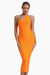 One Shoulder Orange Dress