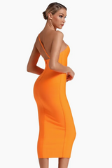 One Shoulder Orange Dress