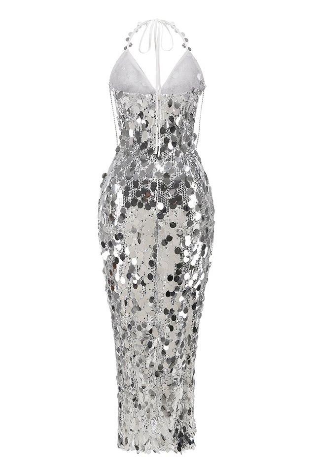 Halter Sequin Embellished Midi Dress | Dress In Beauty